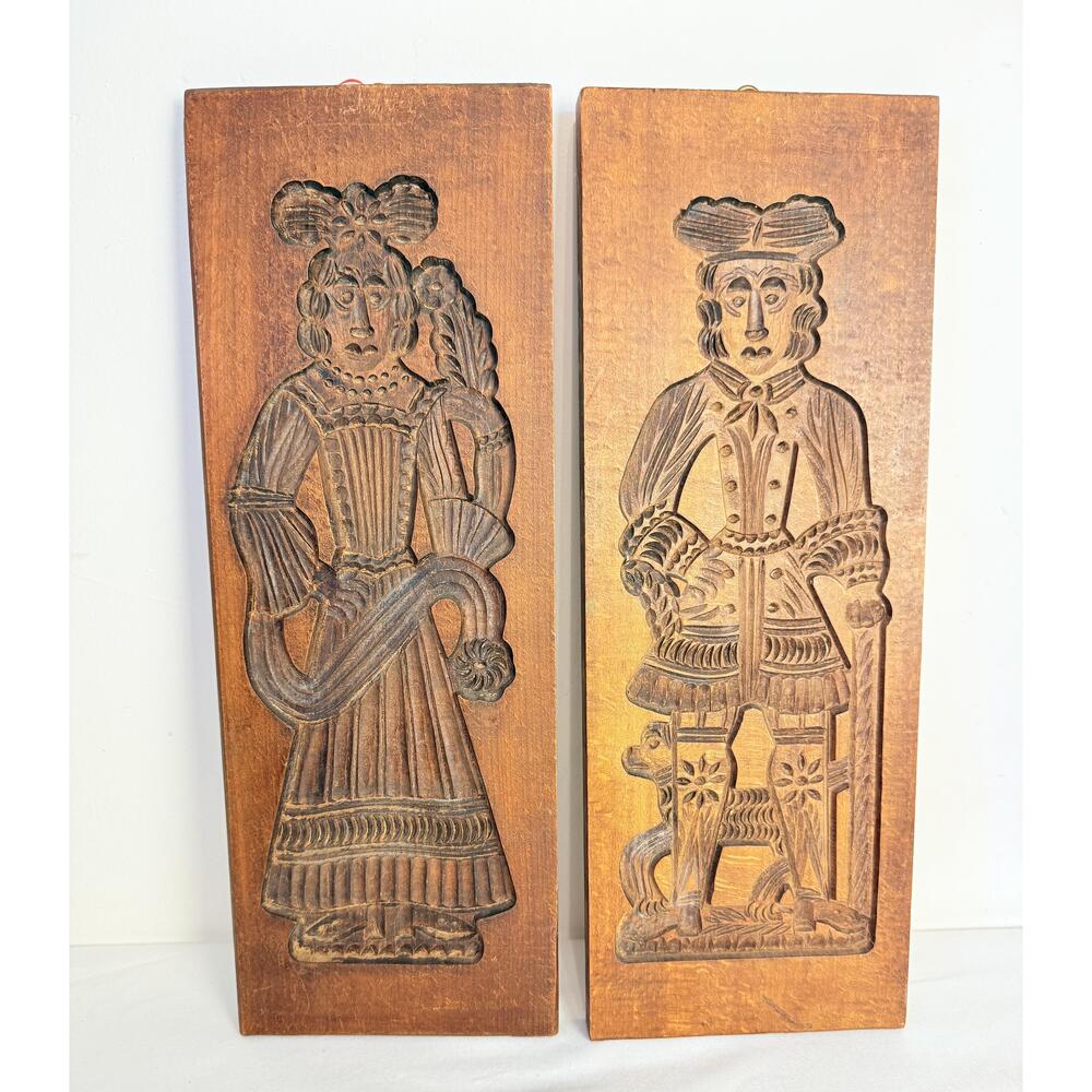 Dutch Brown Wooden Carved Traditional  Folk Art Speculaas Cookie Mold